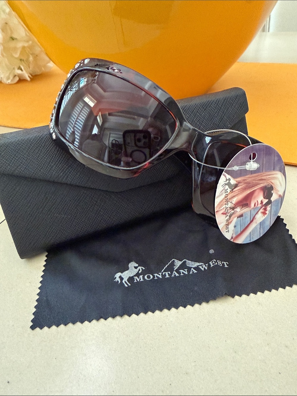 Montana West Black Sunglasses with Rhinestone Accents - Picture 2 of 8